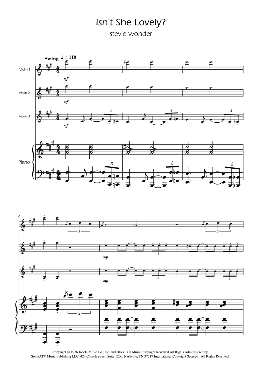 Isn't She Lovely String Trio scores gallery preview page 1