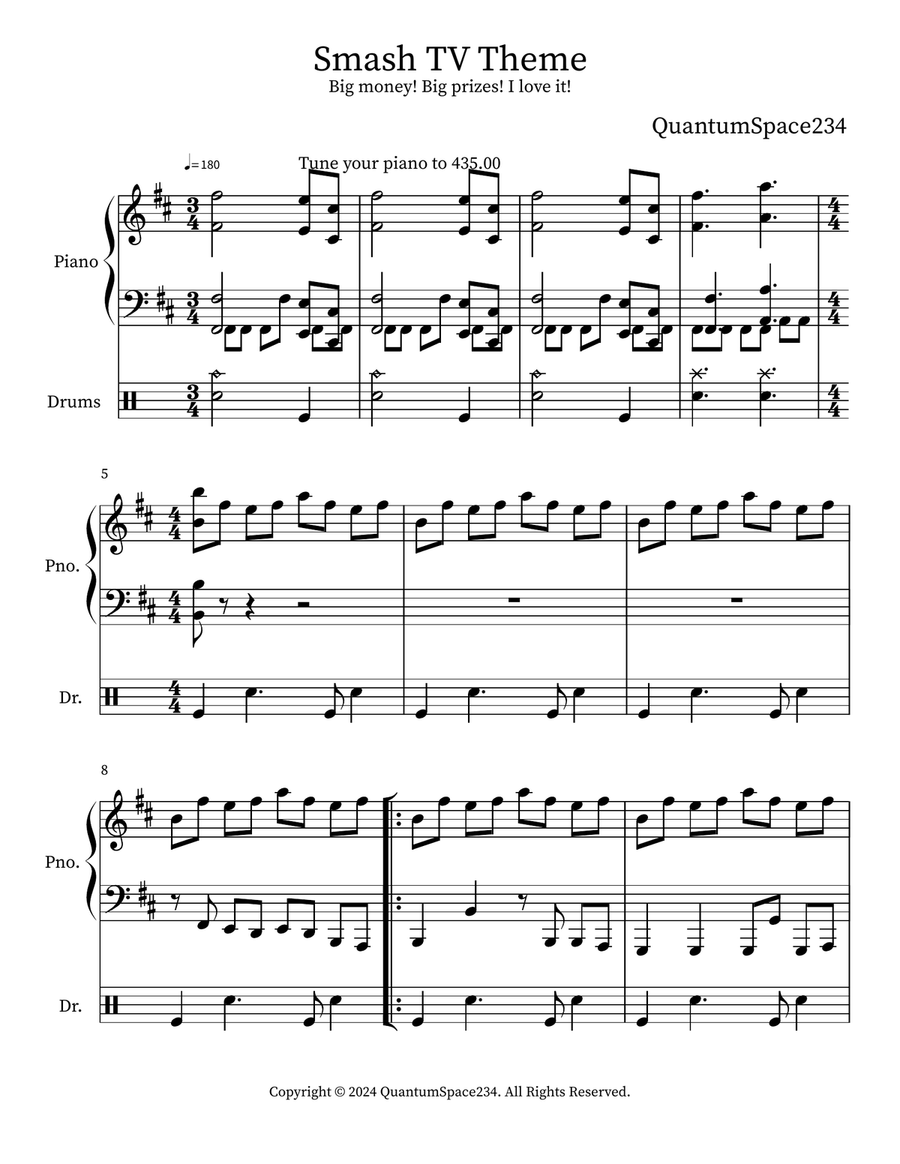 Smash TV Theme Smash TV Theme Piano scores gallery preview page 1