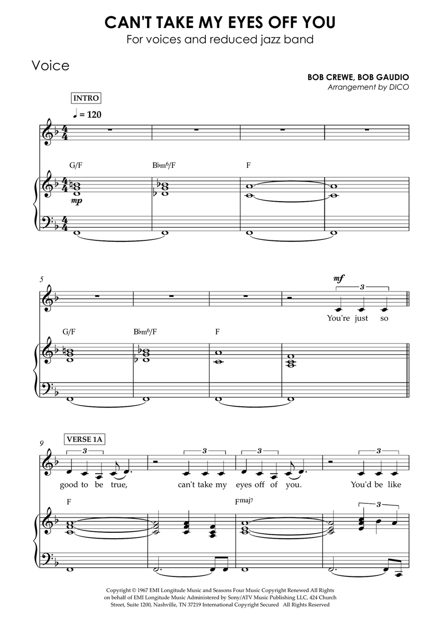 Can't Take My Eyes Off Of You - Score Only Jazz Ensemble scores gallery preview page 1