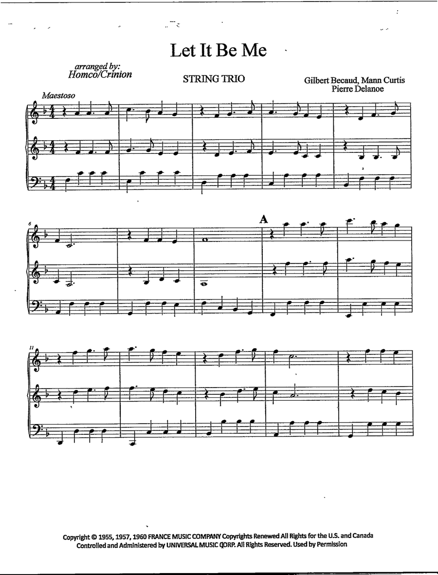 Let It Be Me (Je T'appartiens) String Trio scores gallery preview page 2