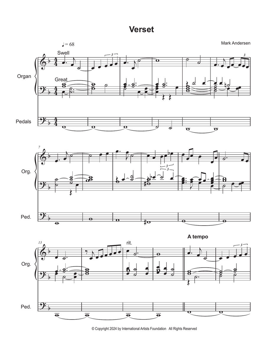 Verset for organ by Mark Andersen Organ Solo scores gallery preview page 3