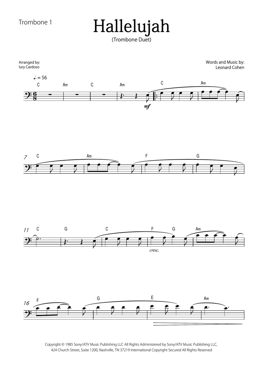 Hallelujah Trombone Duet scores gallery preview page 4