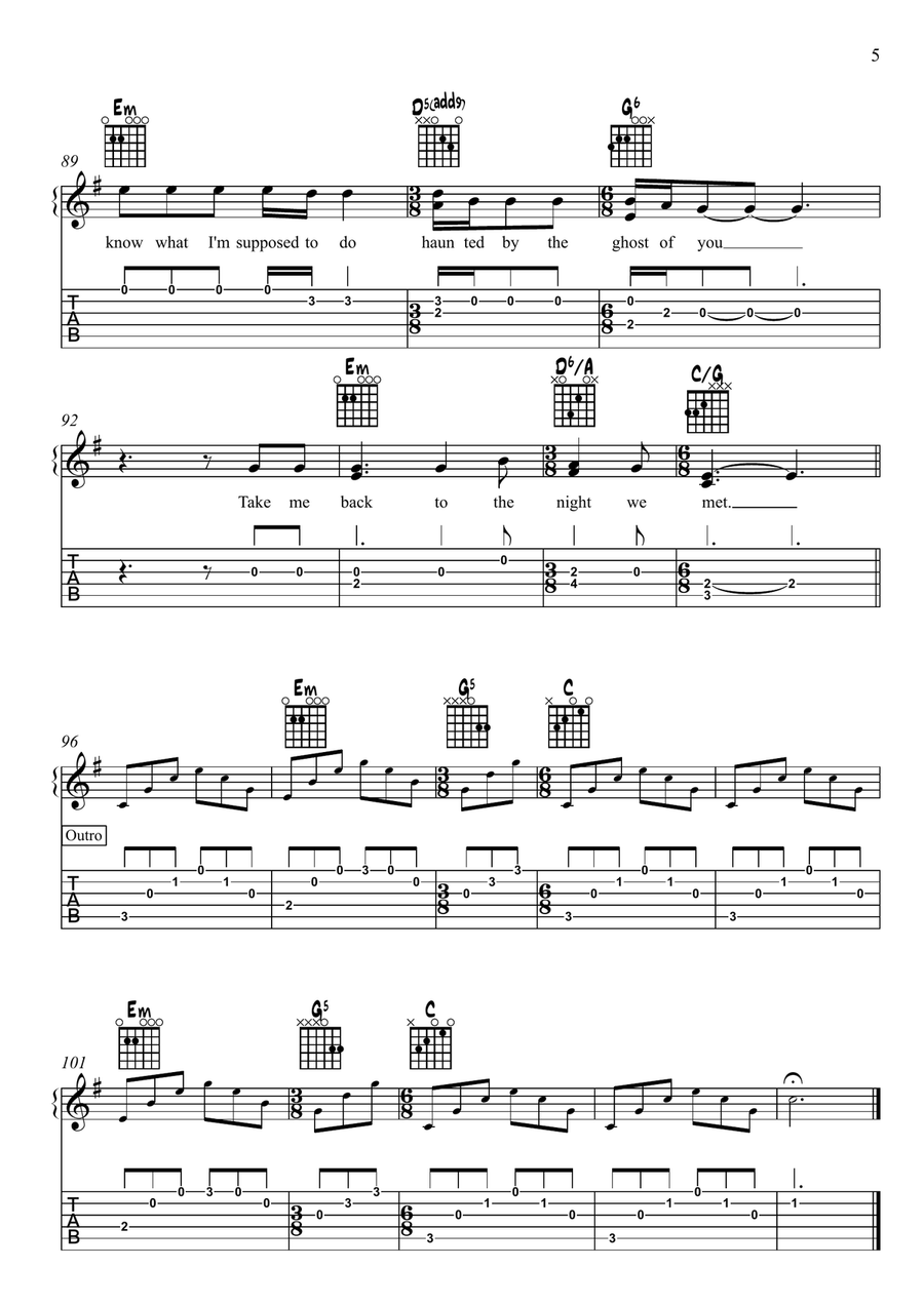 The Night We Met Acoustic Guitar scores gallery preview page 5