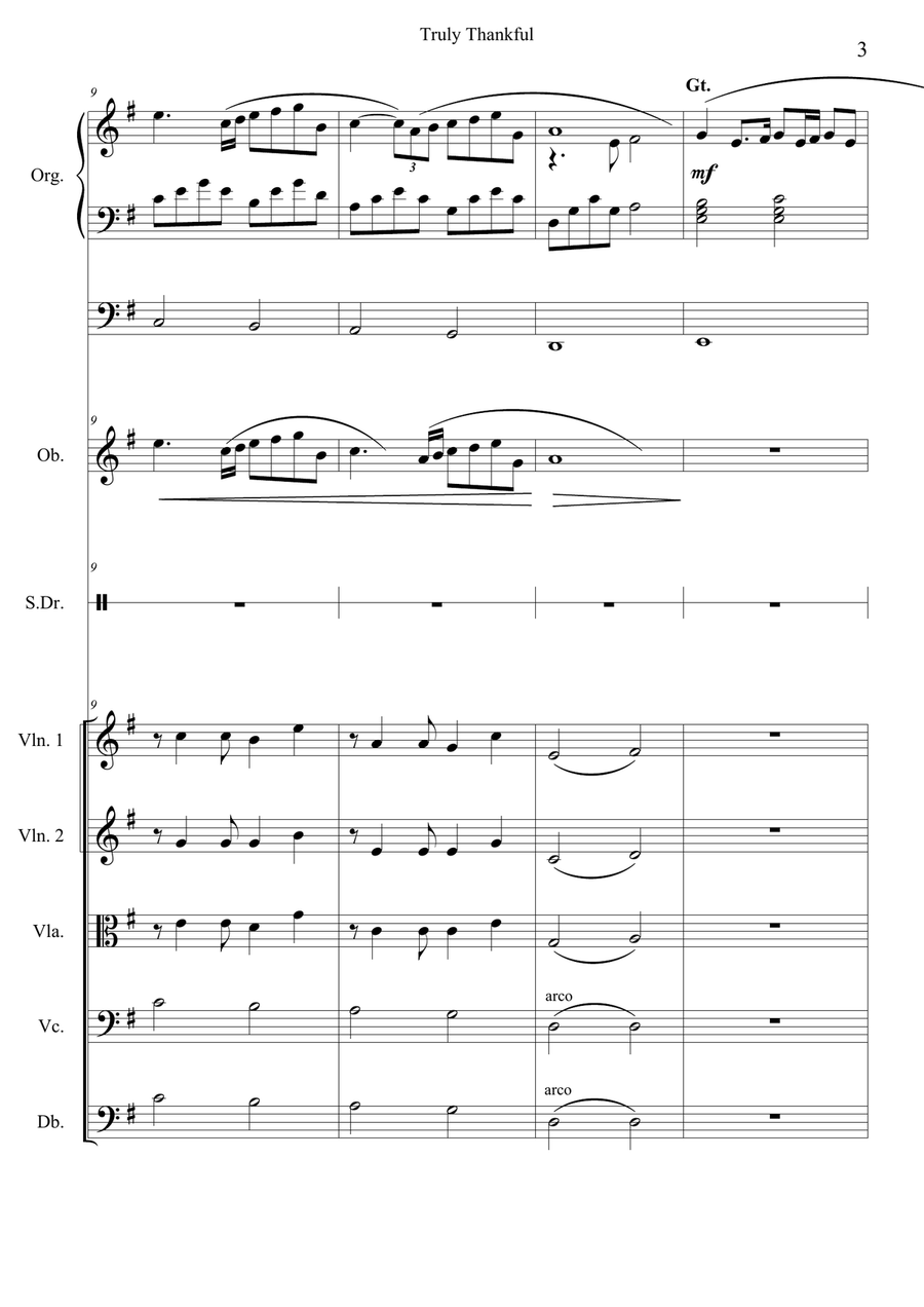 Truly Thankful (Organ, 2 Oboes, Side Drum & Strings) Large Ensemble scores gallery preview page 5
