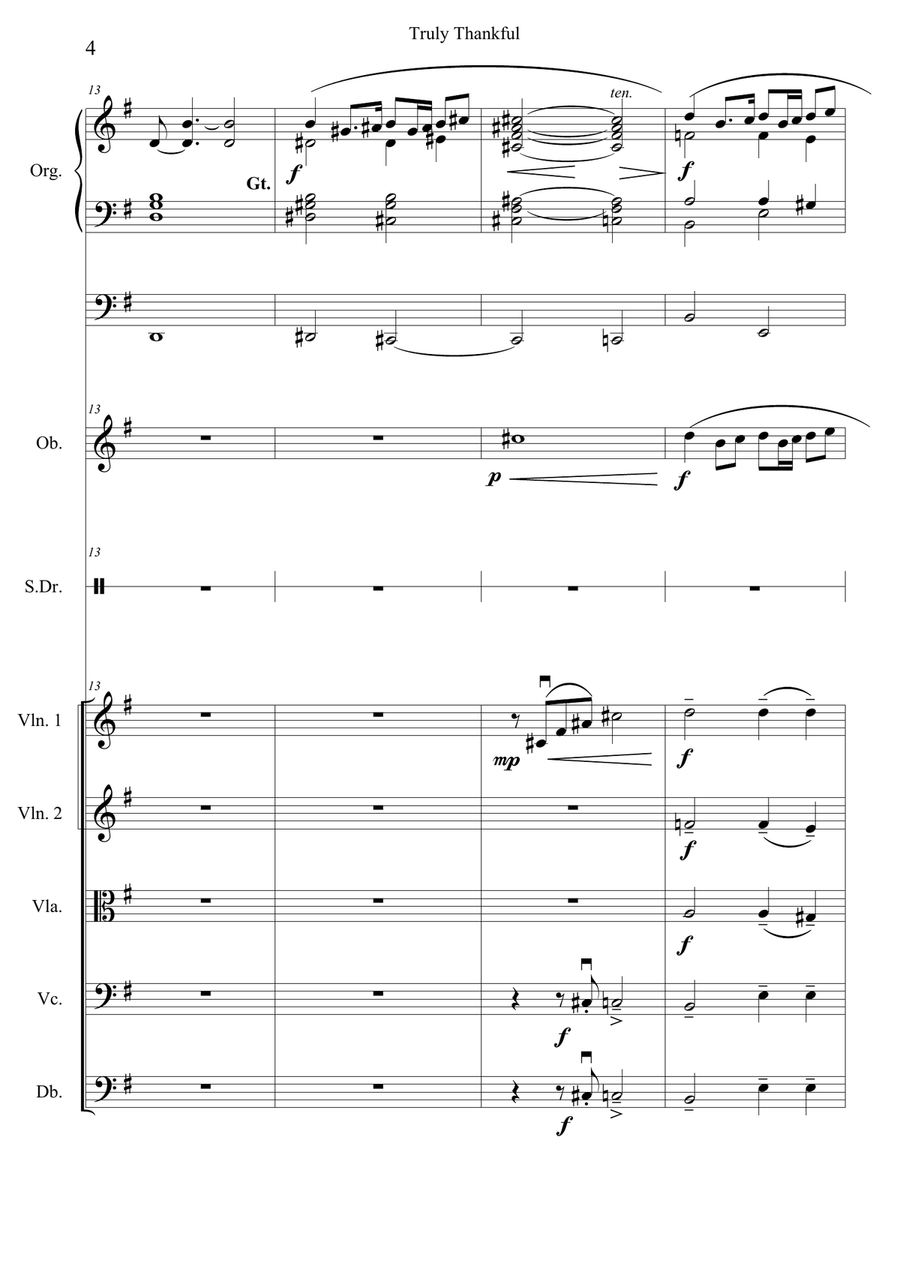 Truly Thankful (Organ, 2 Oboes, Side Drum & Strings) Large Ensemble scores gallery preview page 6