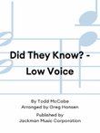 Did They Know? - Low Voice
