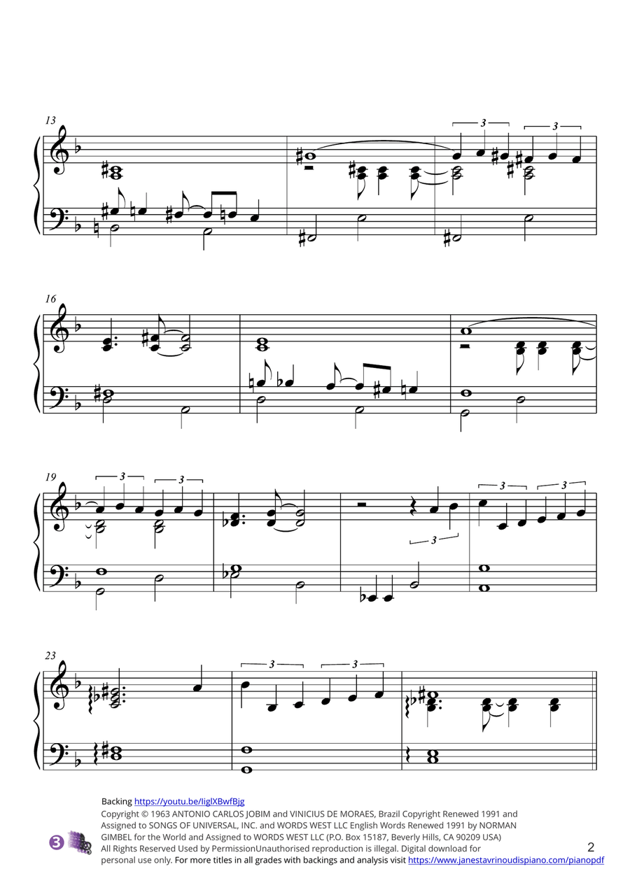 The Girl From Ipanema (Garôta De Ipanema) Piano Solo scores gallery preview page 2