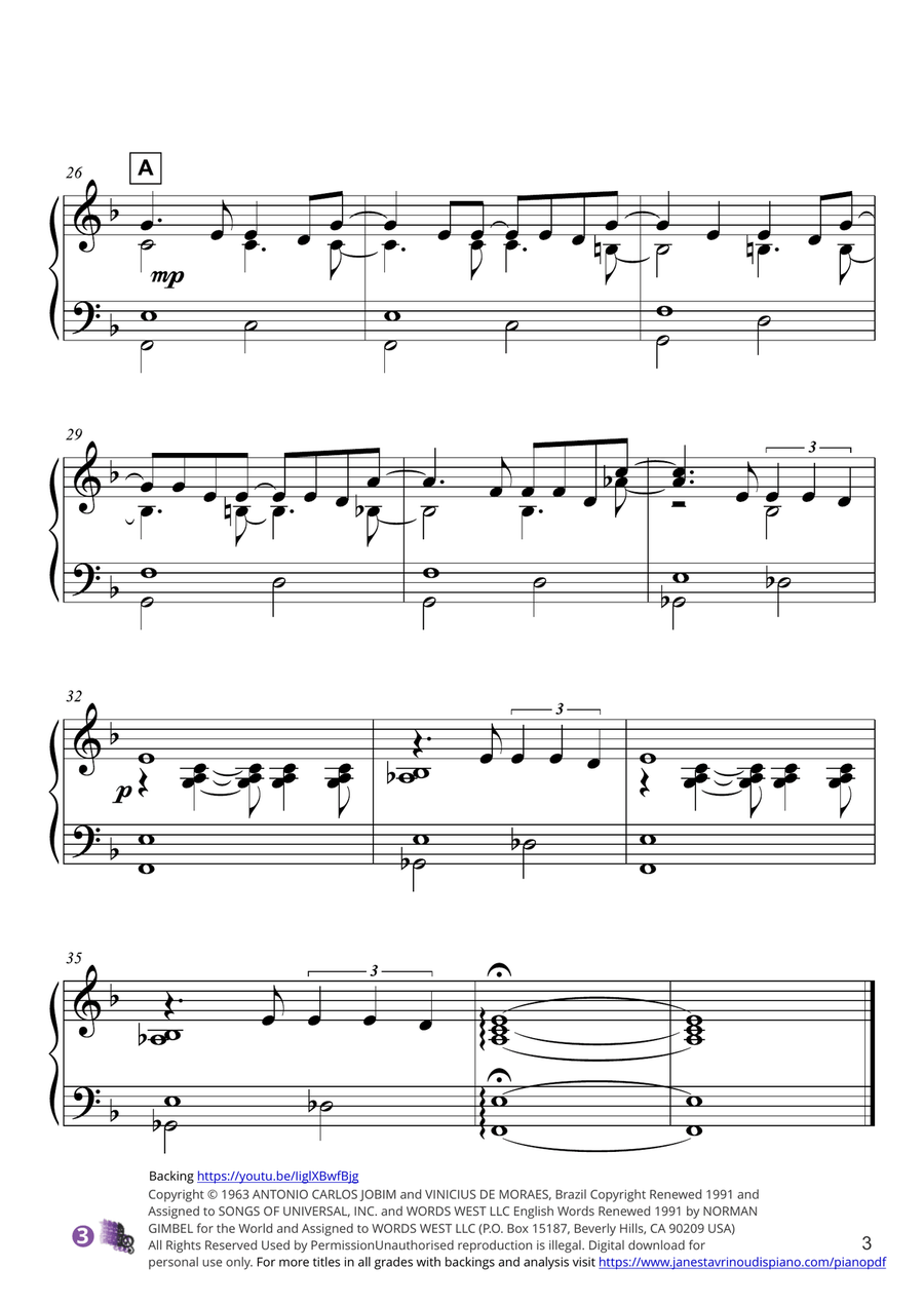 The Girl From Ipanema (Garôta De Ipanema) Piano Solo scores gallery preview page 3