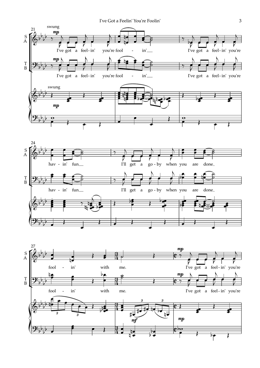 I've Got A Feelin' You're Foolin' 4-Part scores gallery preview page 3