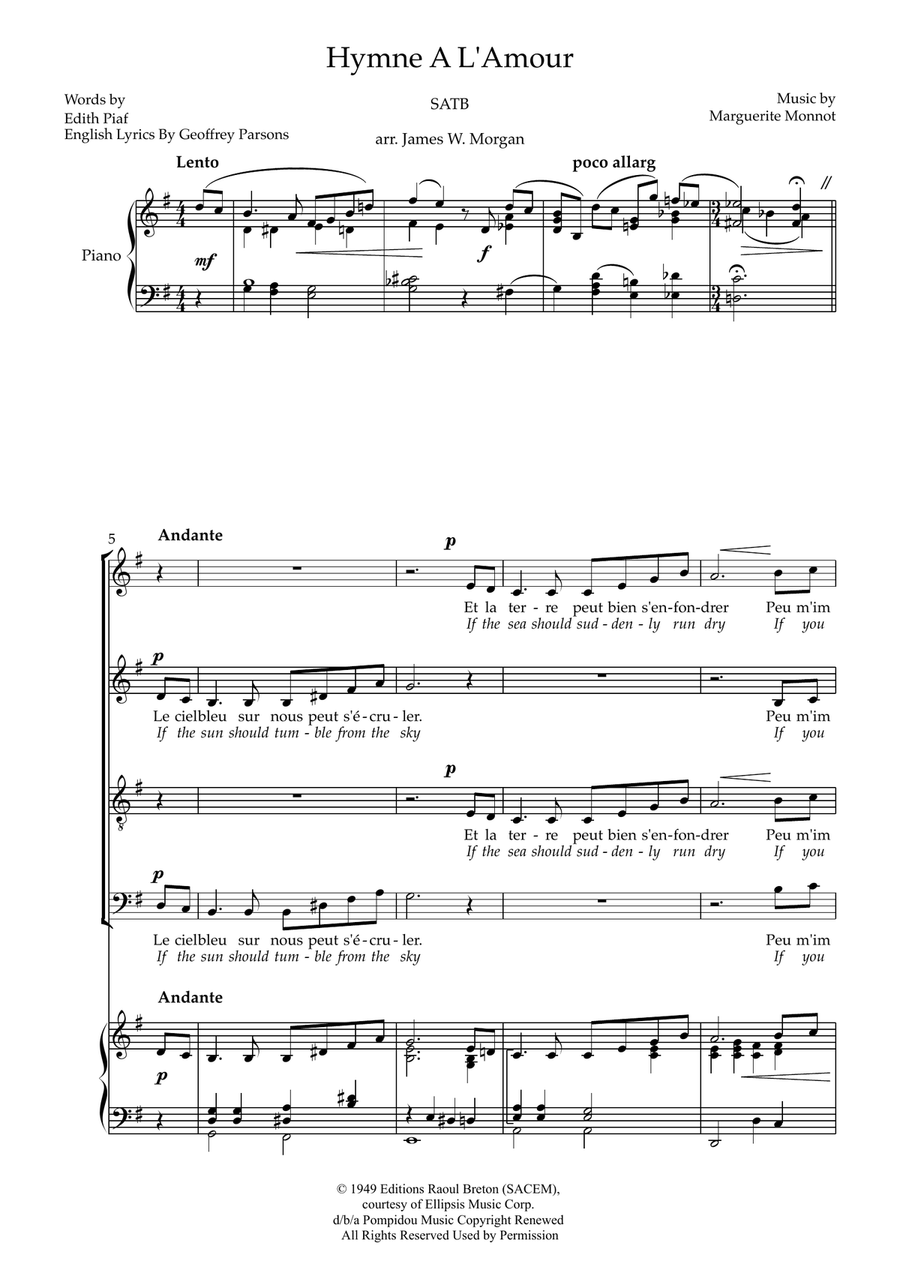 Hymne A L'amour Hymne A L'amour 4-Part scores gallery preview page 2