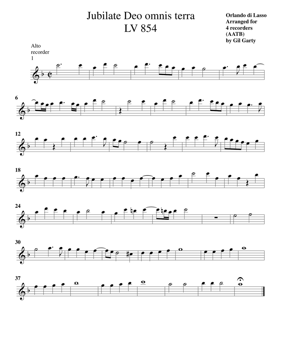 Jubilate Deo omnis terra LV 854 (arrangement for 4 recorders (AATB)) 4-Part scores gallery preview page 4