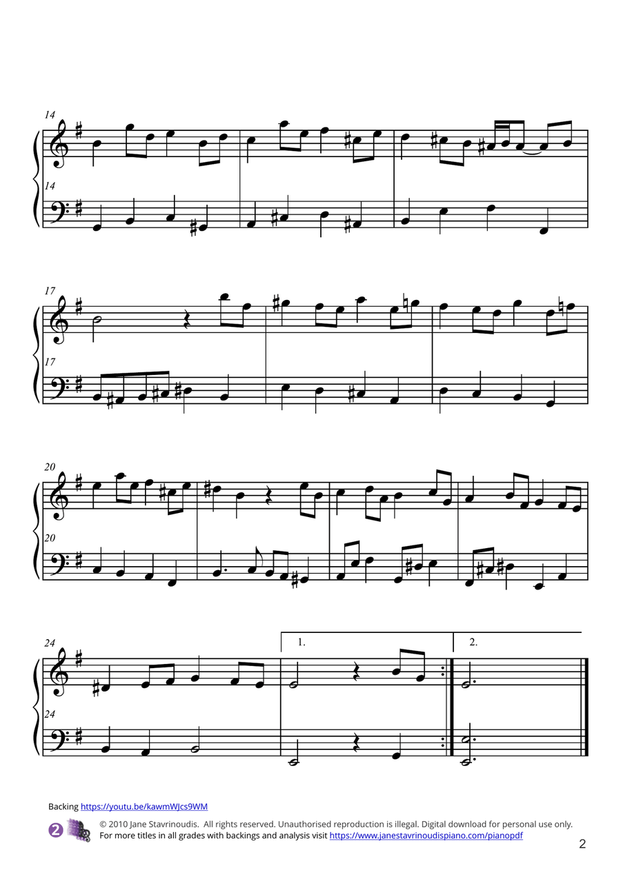Bourree in E minor (BWV 996) Piano Method scores gallery preview page 2