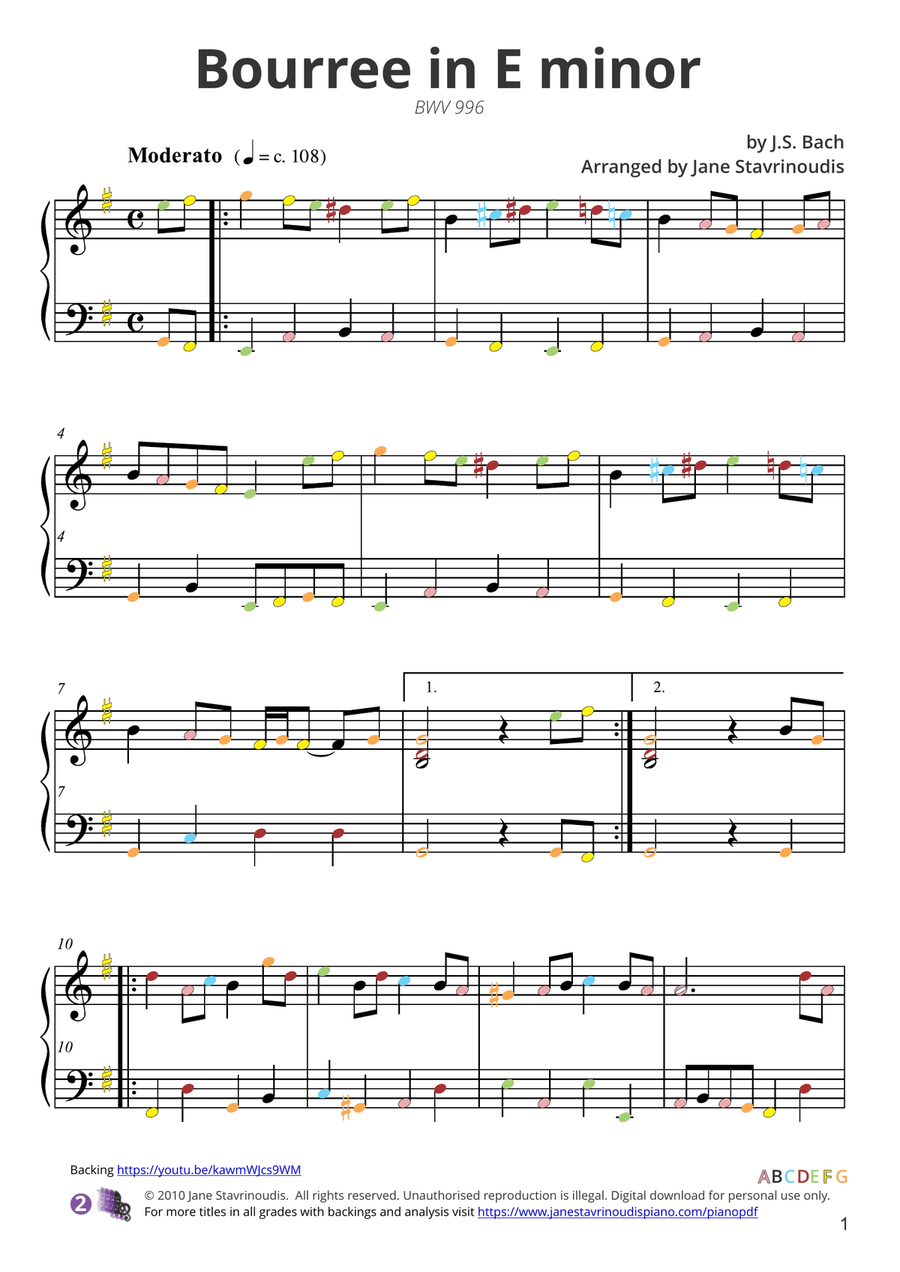 Bourree in E minor (BWV 996) Piano Method scores gallery preview page 3