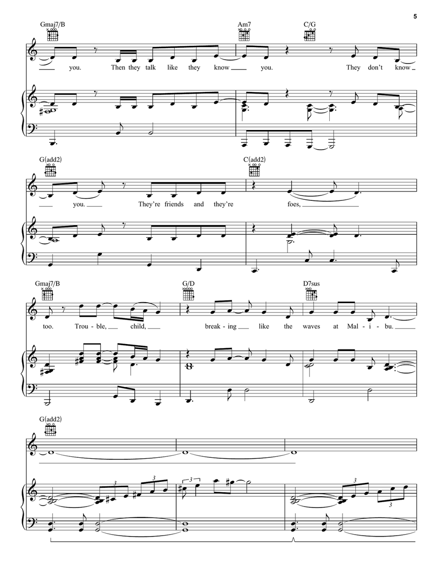 Trouble Child Trouble Child Piano, Vocal, Guitar scores gallery preview page 5