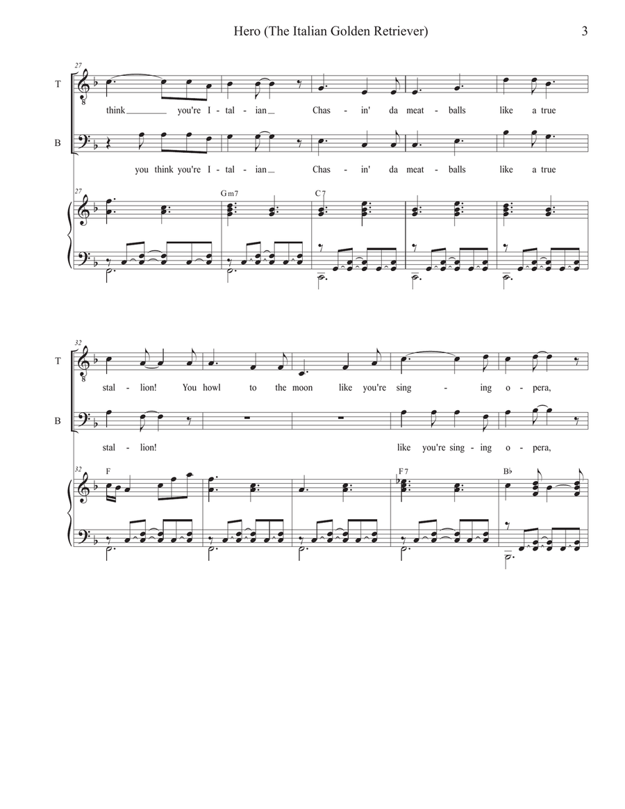 Hero (The Italian Golden Retriever) (Vocal solo with 2-part choir) 2-Part scores gallery preview page 3