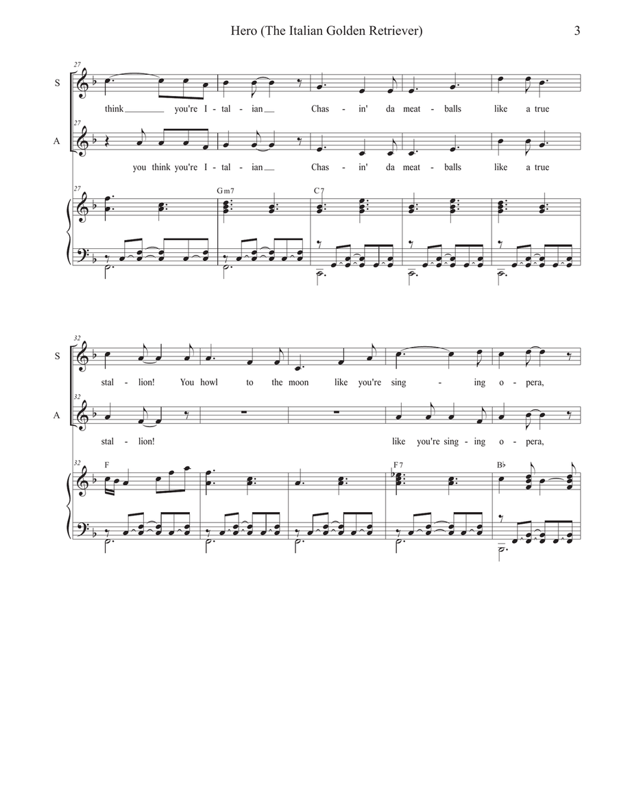Hero (The Italian Golden Retriever) (Vocal solo with 2-part choir - (SA) SA scores gallery preview page 3