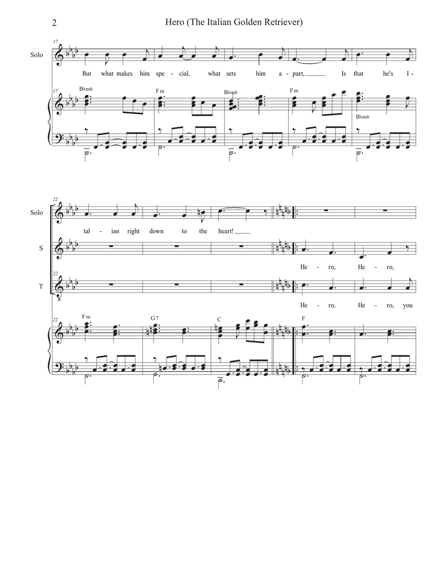 Hero (The Italian Golden Retriever) (Vocal solo with 2-part choir - (Soprano and Tenor) 2-Part scores gallery preview page 2