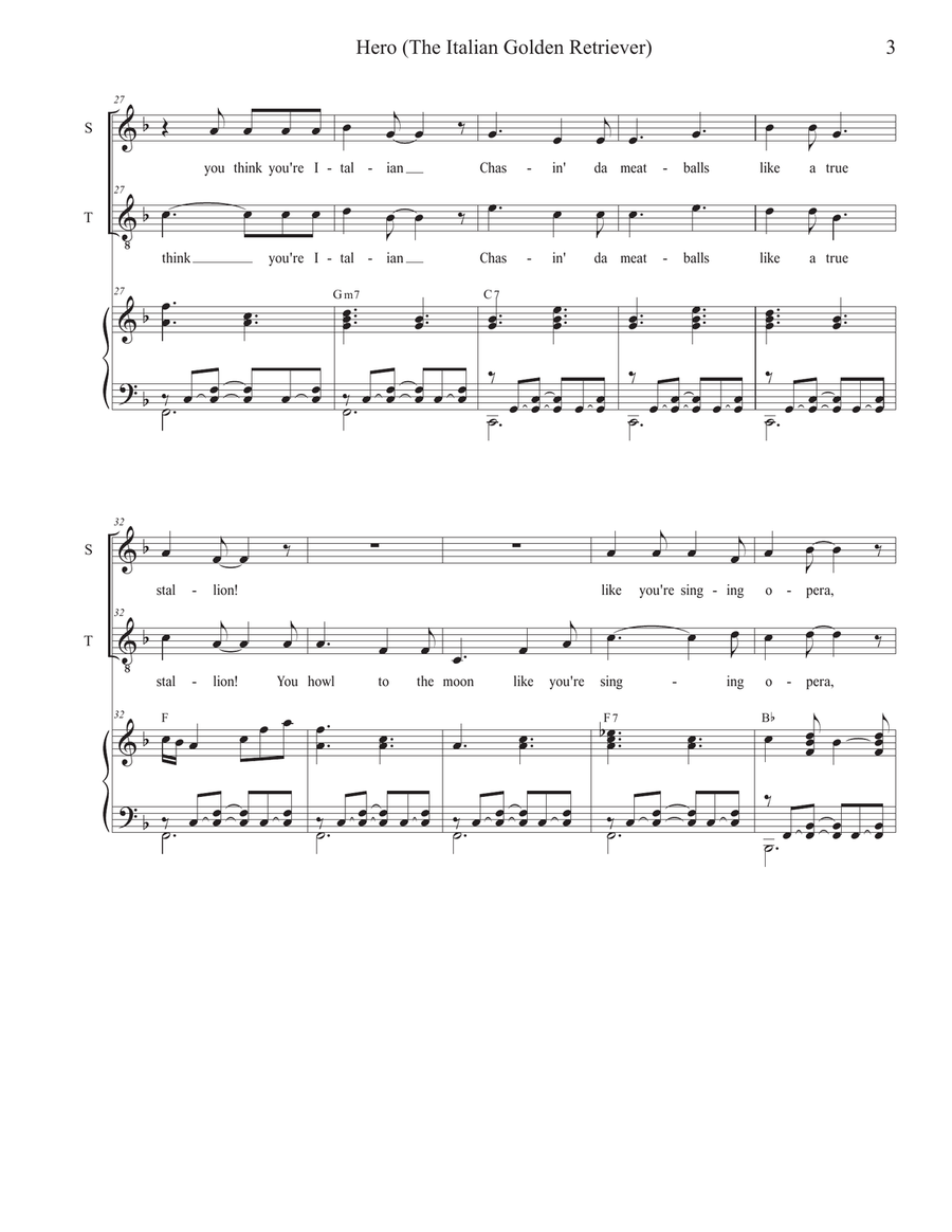Hero (The Italian Golden Retriever) (Vocal solo with 2-part choir - (Soprano and Tenor) 2-Part scores gallery preview page 3