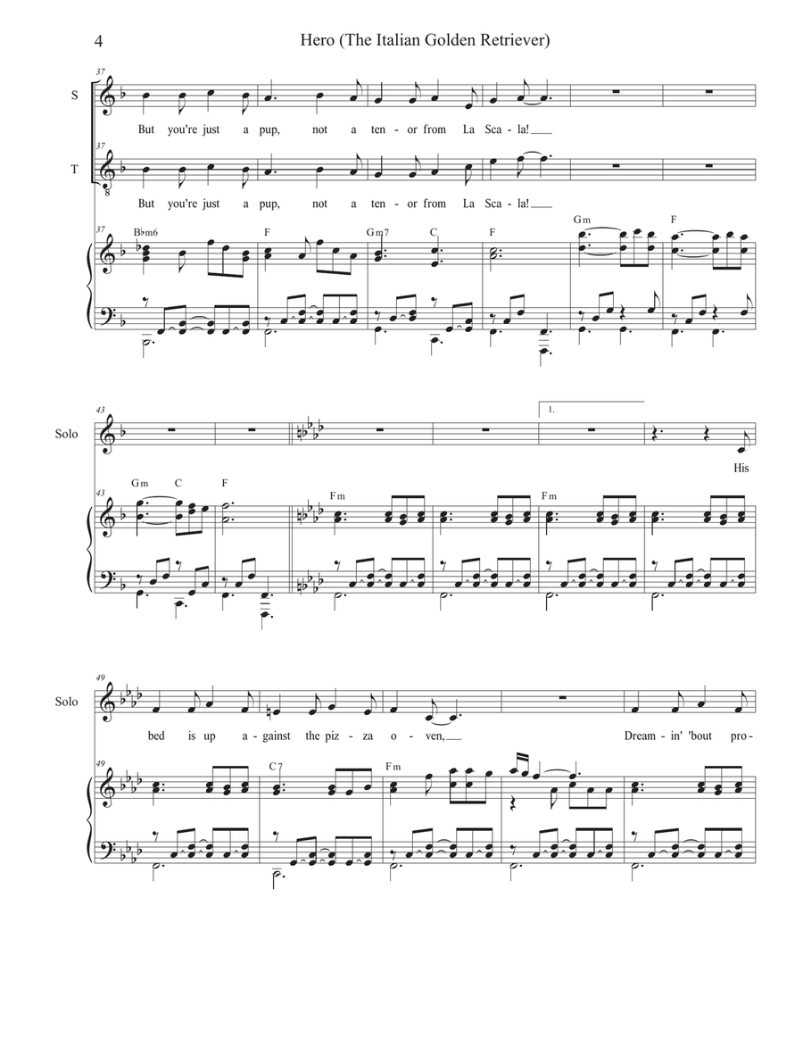 Hero (The Italian Golden Retriever) (Vocal solo with 2-part choir - (Soprano and Tenor) 2-Part scores gallery preview page 4