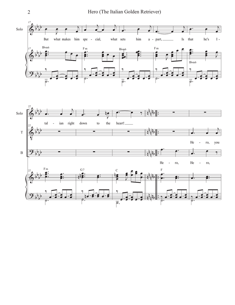 Hero (The Italian Golden Retriever) (Vocal solo with 2-part choir - (TB) TB scores gallery preview page 2