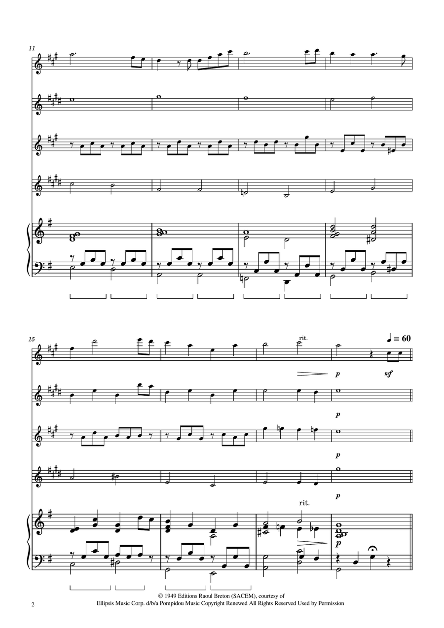 Hymne A L'amour Saxophone Quartet scores gallery preview page 2