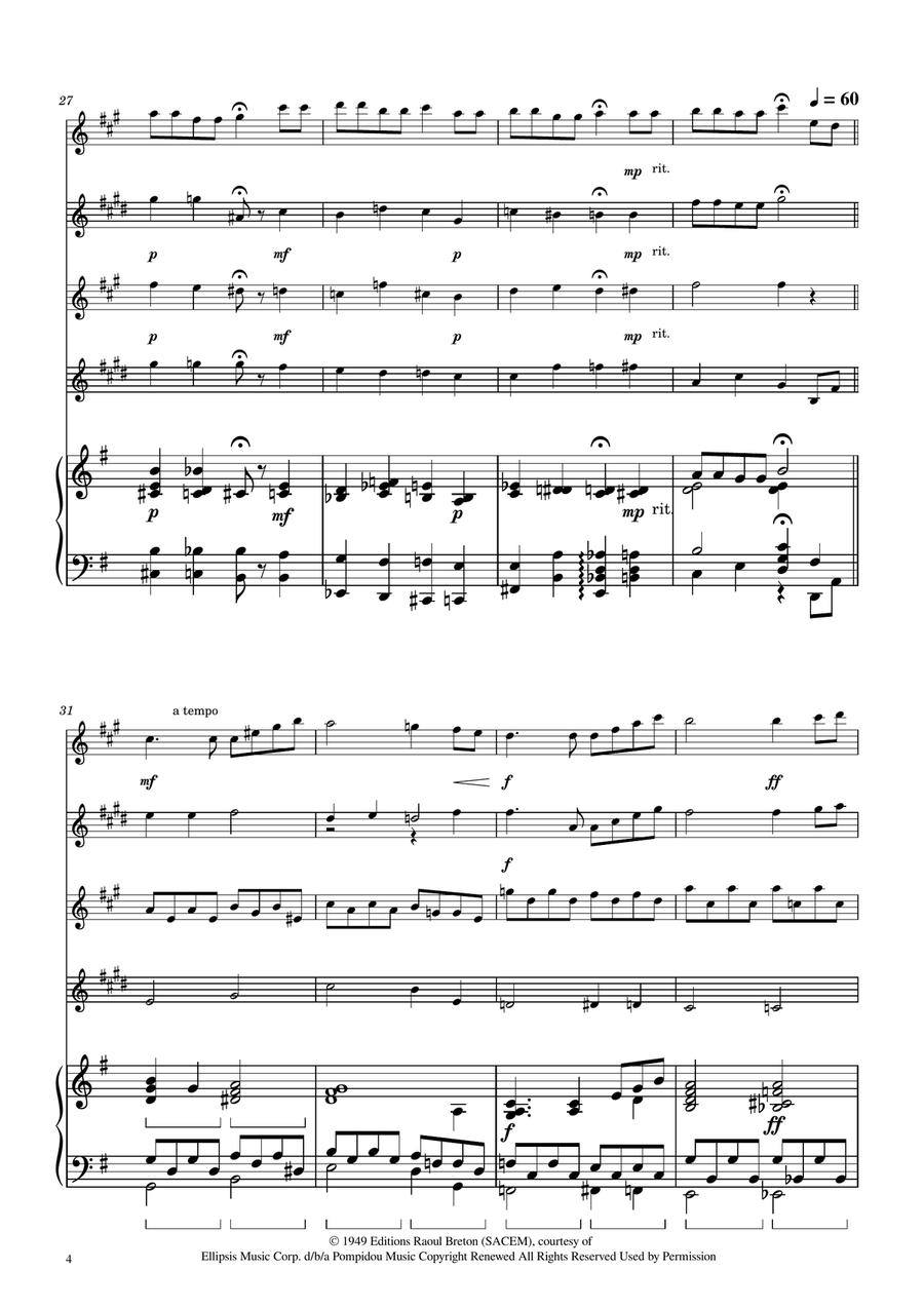 Hymne A L'amour Saxophone Quartet scores gallery preview page 4