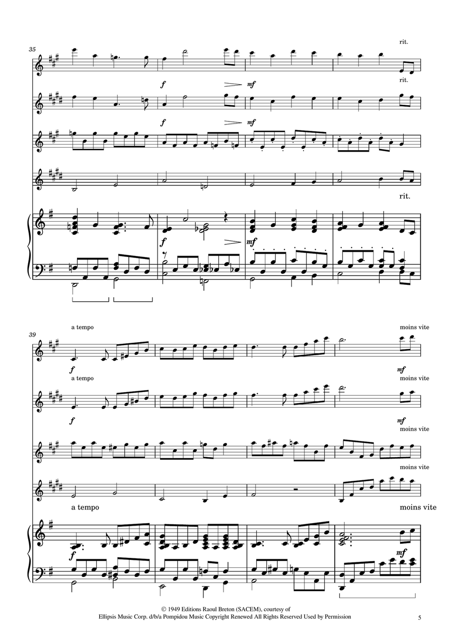 Hymne A L'amour Saxophone Quartet scores gallery preview page 5
