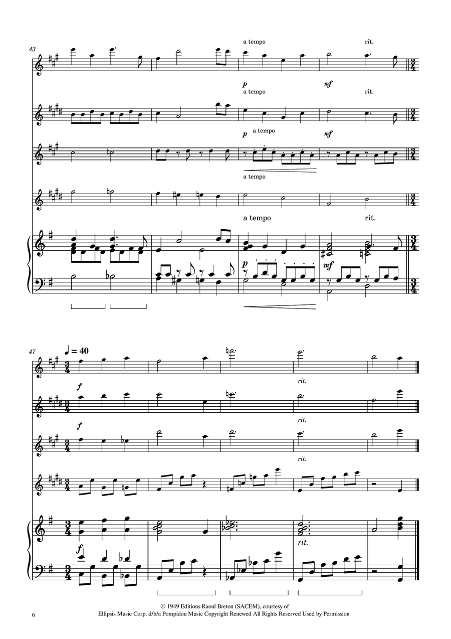 Hymne A L'amour Saxophone Quartet scores gallery preview page 6