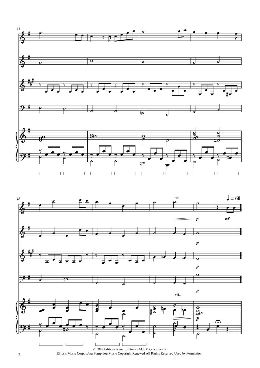 Hymne A L'amour Woodwind Quartet scores gallery preview page 2