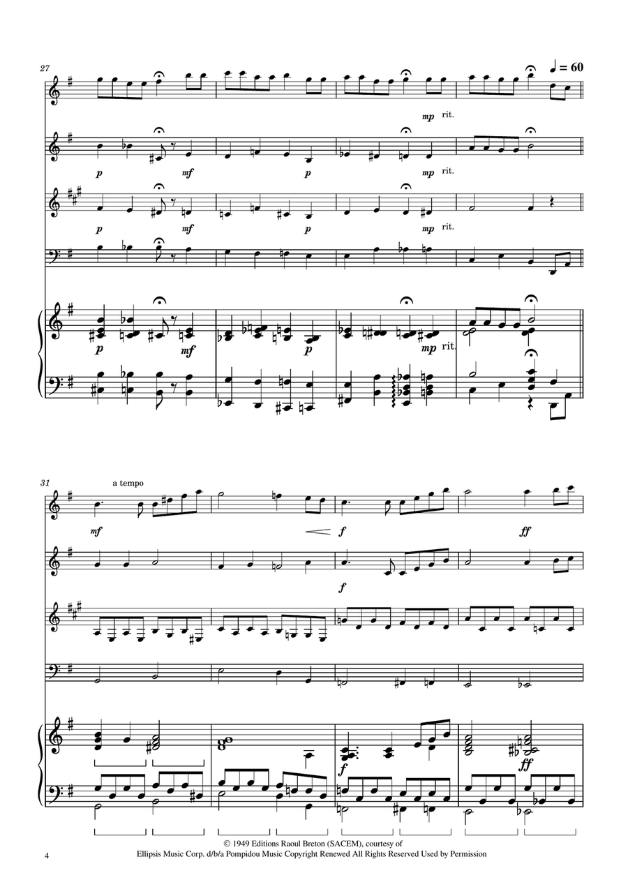 Hymne A L'amour Woodwind Quartet scores gallery preview page 4