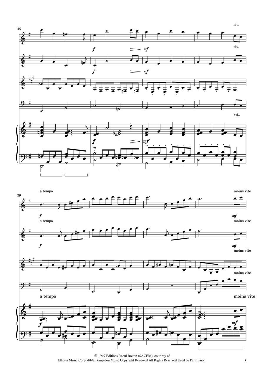 Hymne A L'amour Woodwind Quartet scores gallery preview page 5