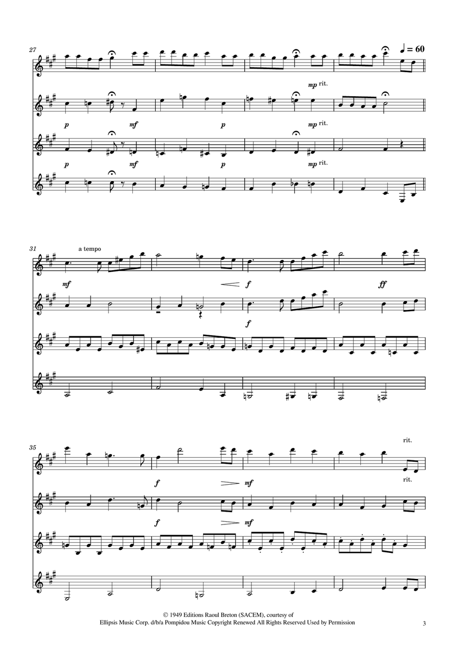 Hymne A L'amour Clarinet Quartet scores gallery preview page 3