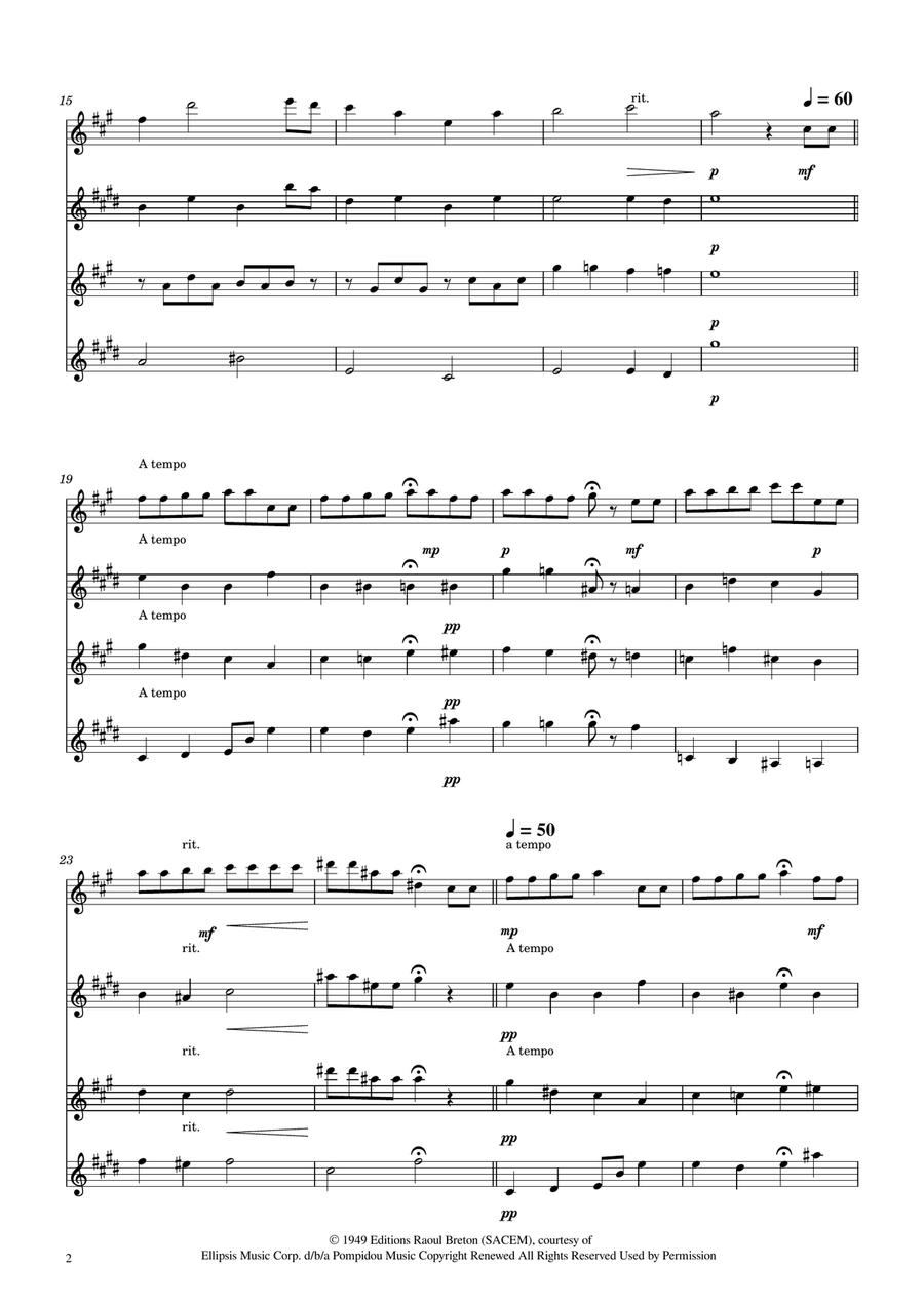 Hymne A L'amour Saxophone Quartet scores gallery preview page 2