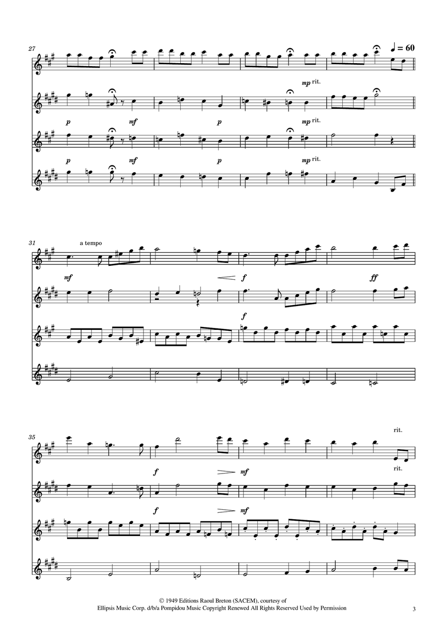 Hymne A L'amour Saxophone Quartet scores gallery preview page 3