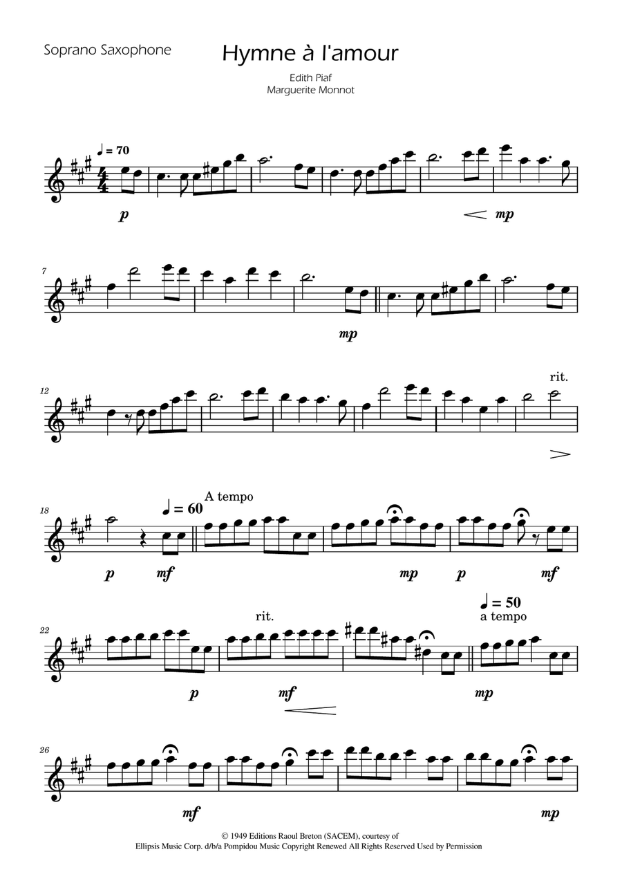 Hymne A L'amour Saxophone Quartet scores gallery preview page 5