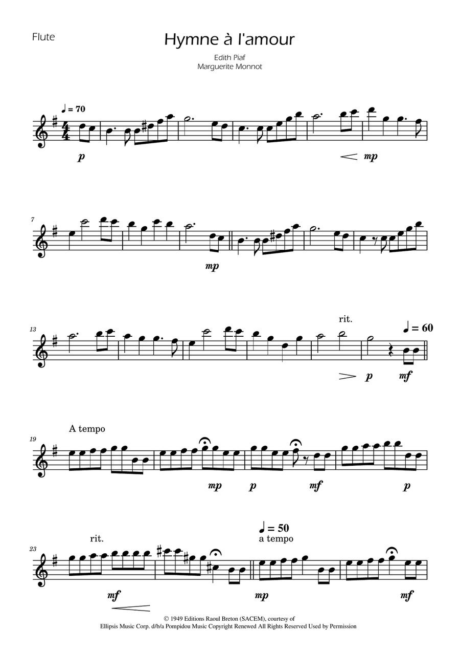 Hymne A L'amour Woodwind Quartet scores gallery preview page 5