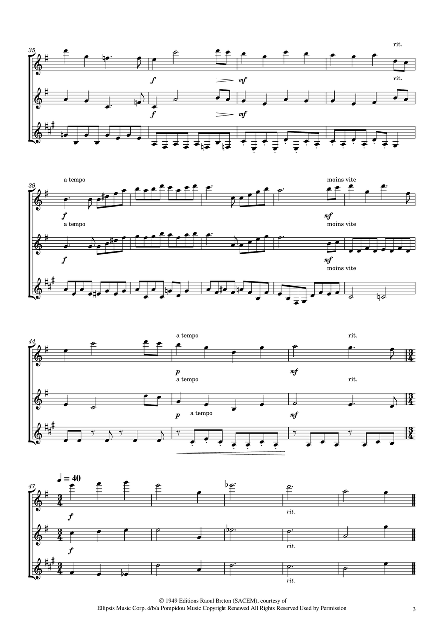 Hymne A L'amour Woodwind Trio scores gallery preview page 3