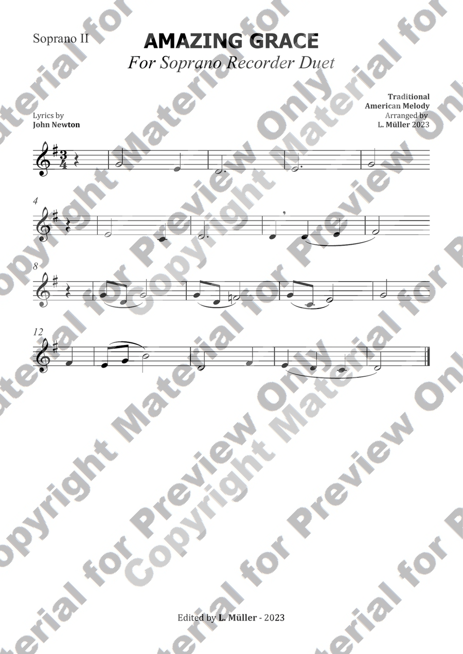 Amazing grace - For Soprano Recorder Duet (with chords) Woodwind Duet scores gallery preview page 3