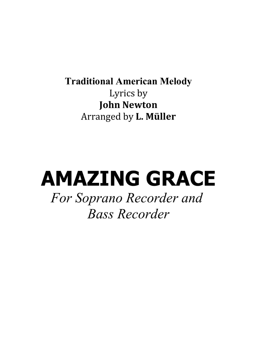 Amazing grace - For Soprano recorder and Bass Recorder (with chords) Woodwind Duet scores gallery preview page 4