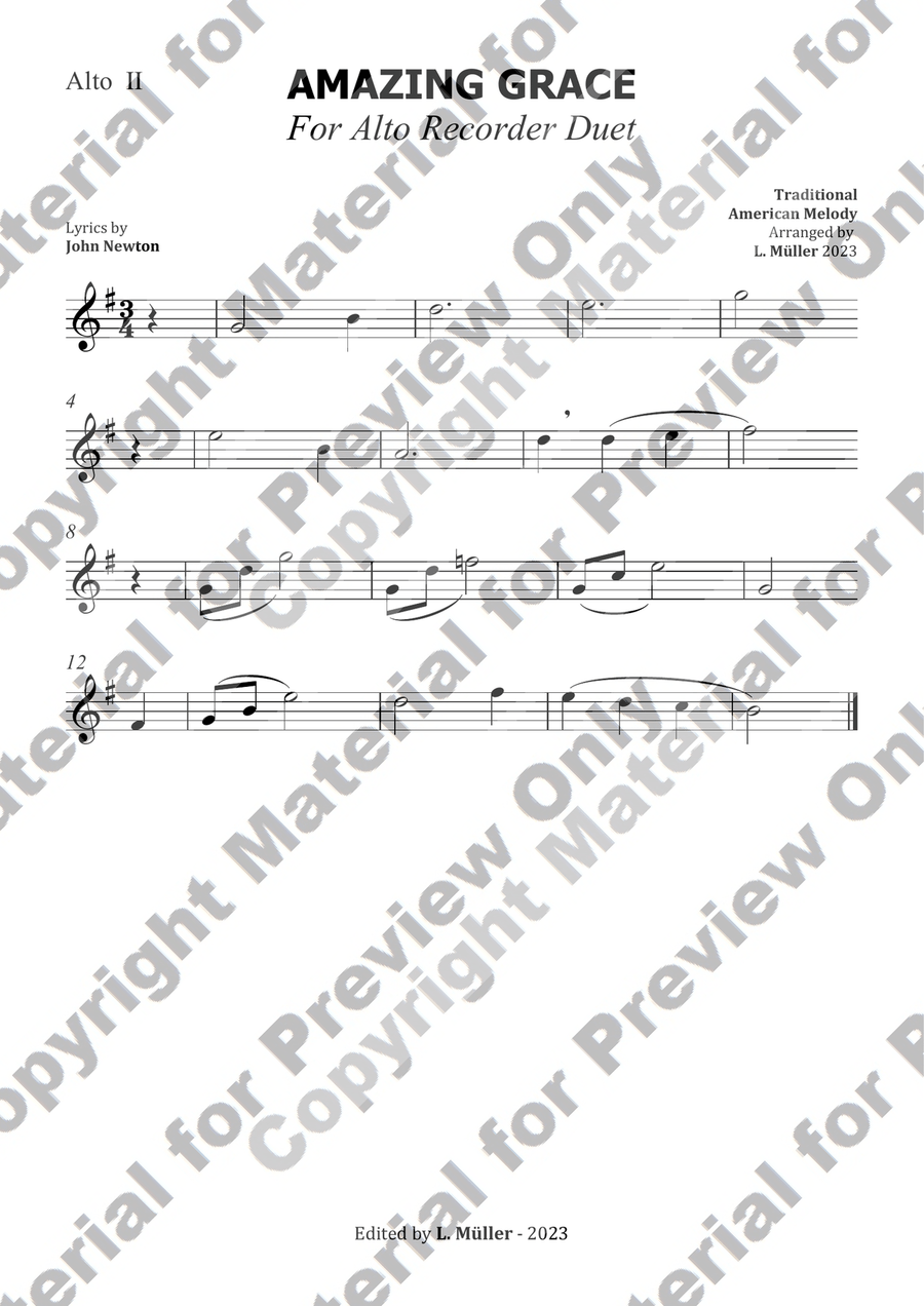 Amazing grace - For Alto Recorder Duet (with chords) Woodwind Duet scores gallery preview page 3