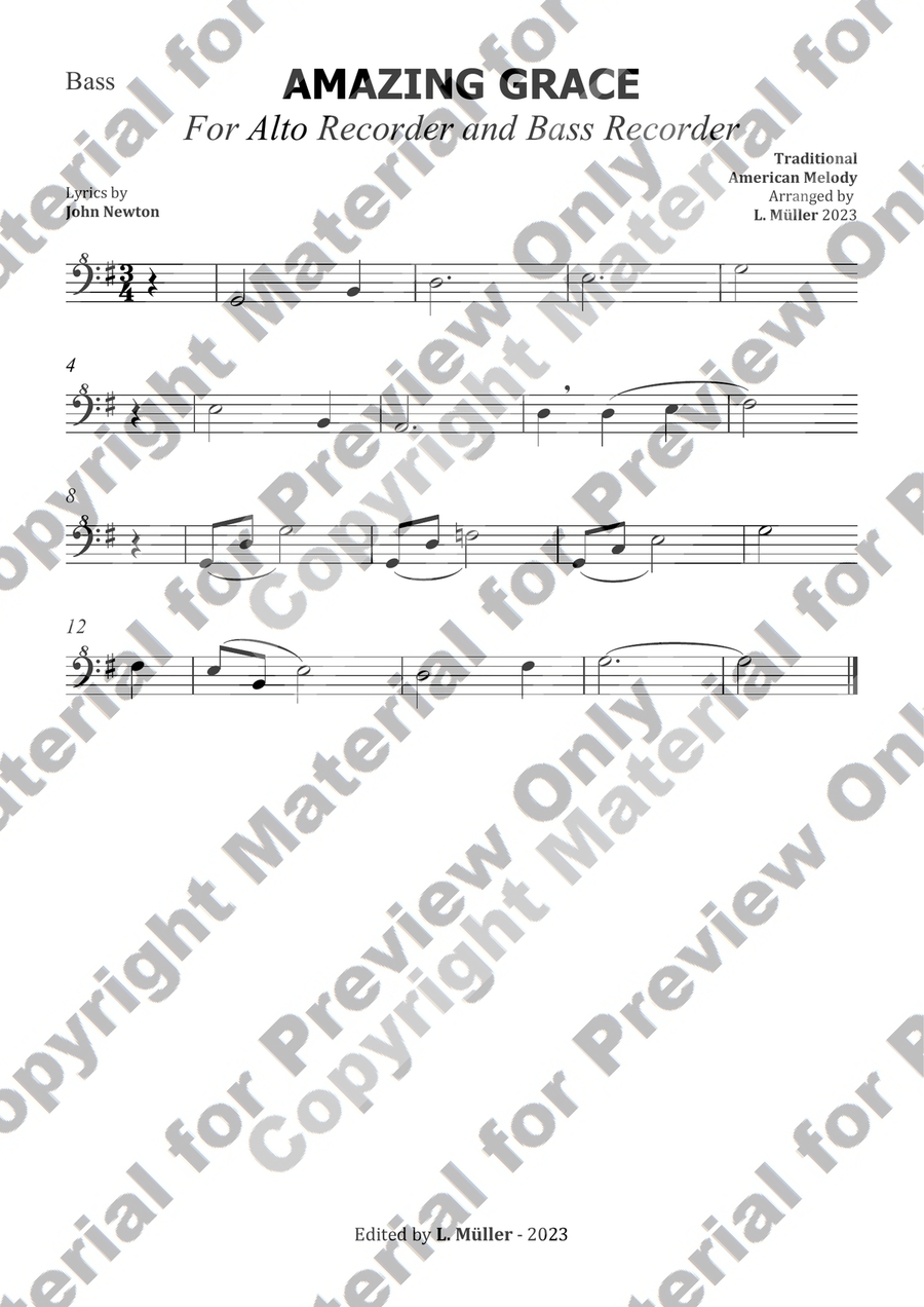 Amazing grace - For Alto Recorder and Bass Recorder (with chords) Woodwind Duet scores gallery preview page 3