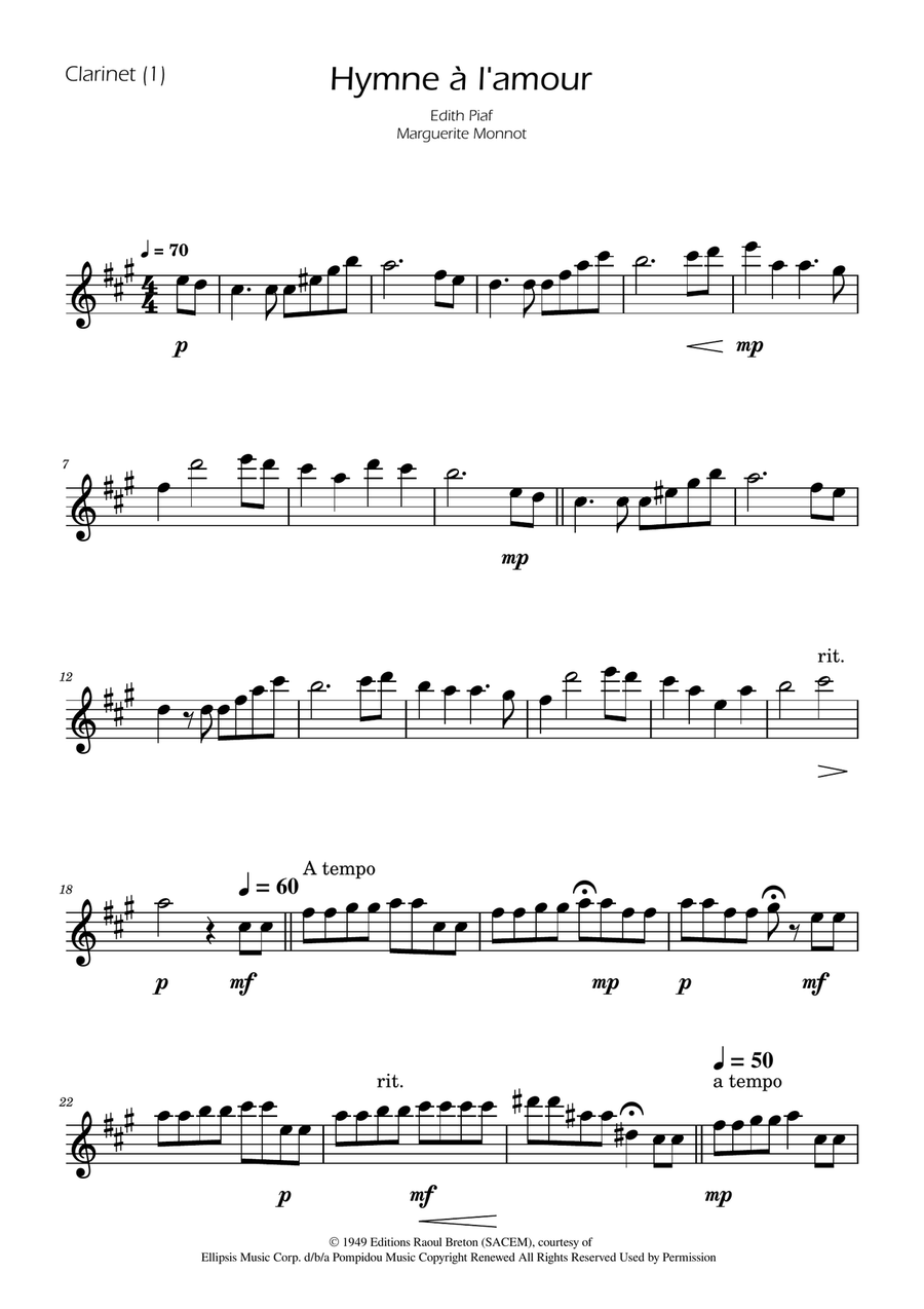 Hymne A L'amour Clarinet Duet scores gallery preview page 4