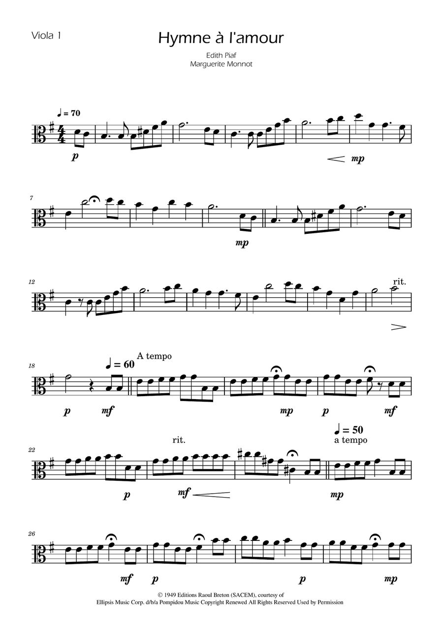 Hymne A L'amour String Duet scores gallery preview page 3