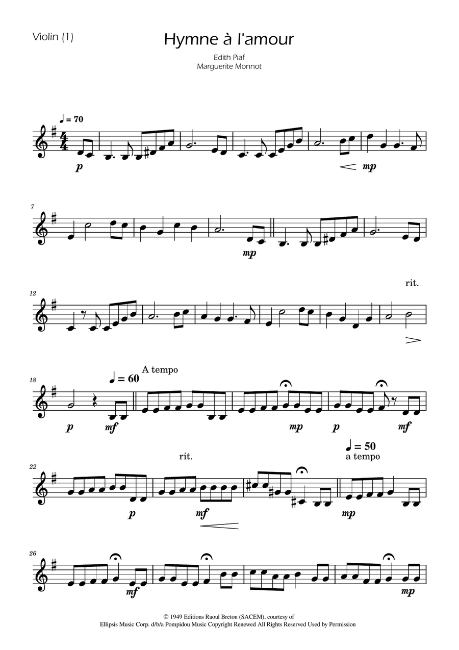Hymne A L'amour String Duet scores gallery preview page 3