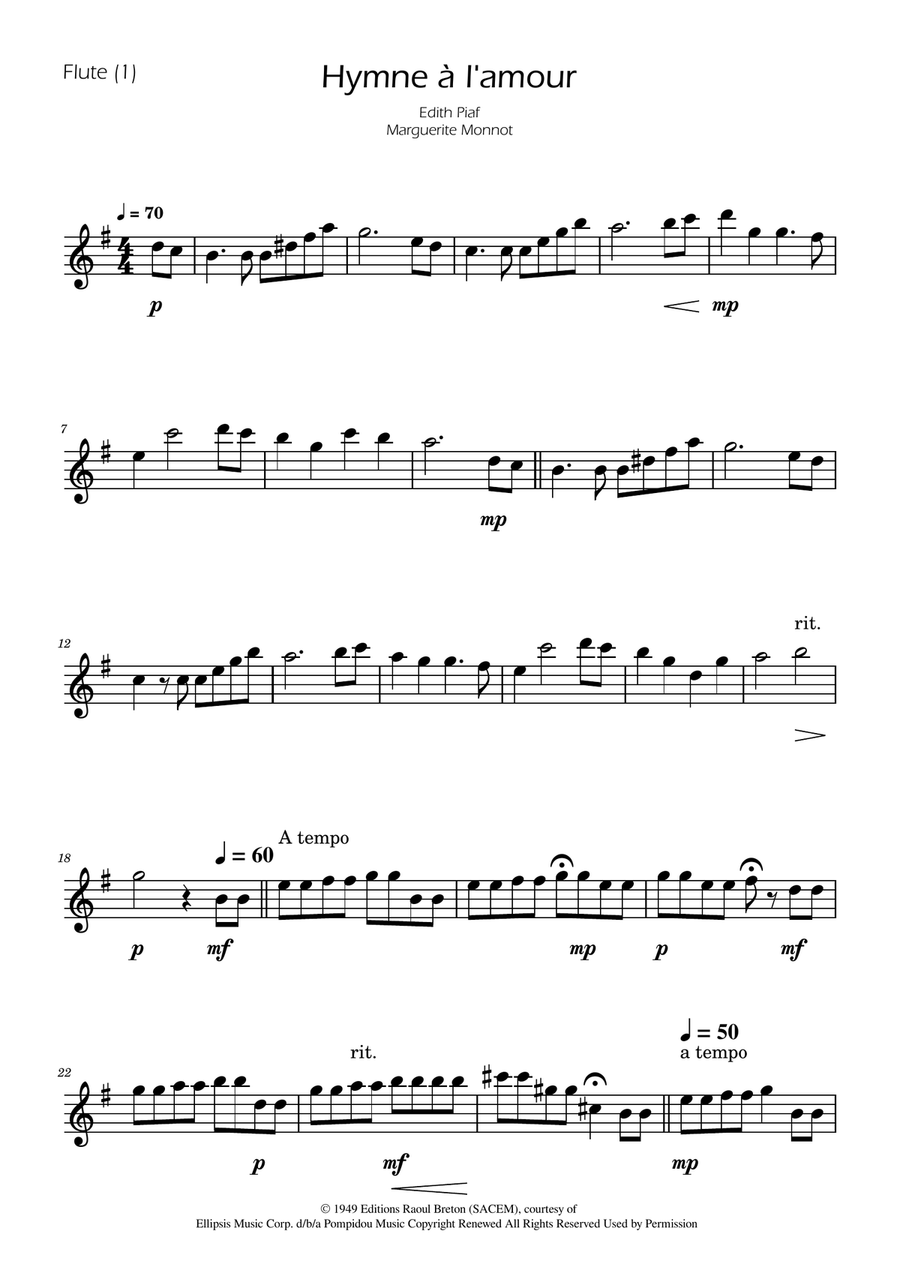 Hymne A L'amour Woodwind Duet scores gallery preview page 3