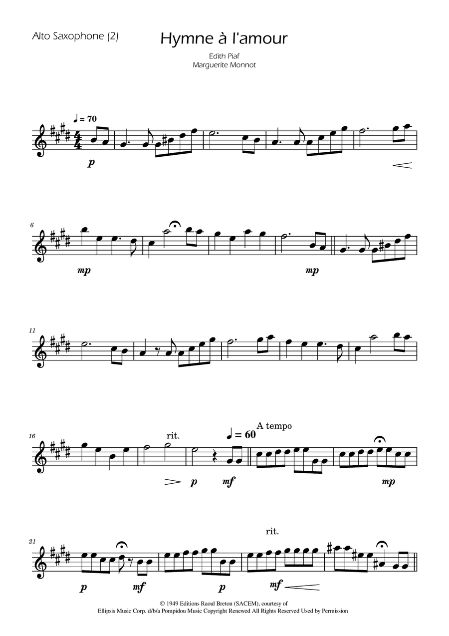 Hymne A L'amour Tenor Saxophone scores gallery preview page 3