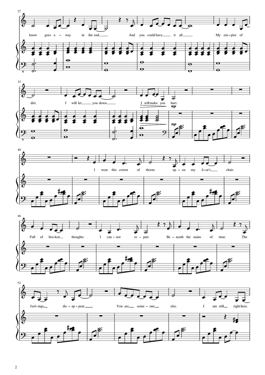 Hurt Hurt Piano, Vocal scores gallery preview page 2