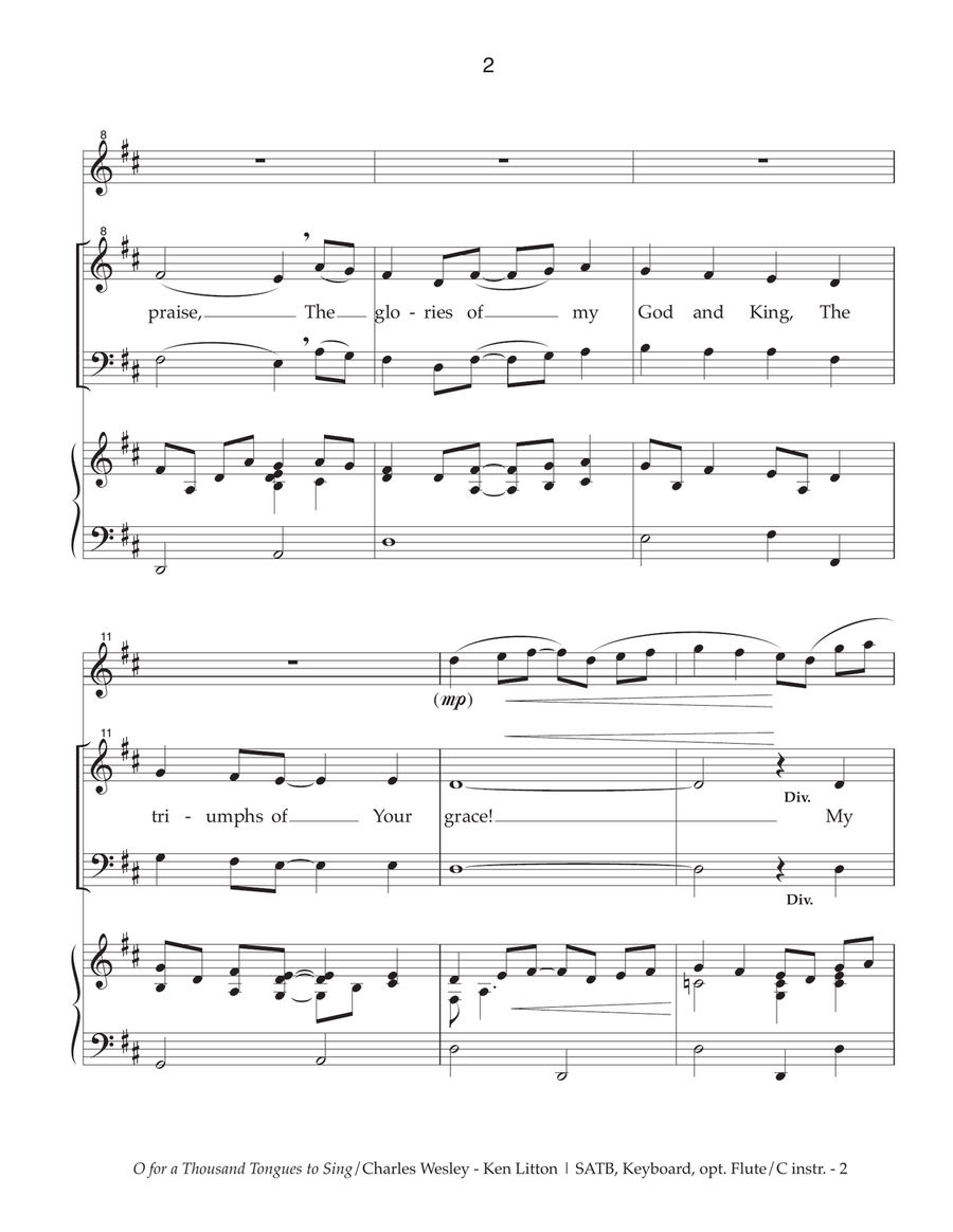 O for a Thousand Tongues to Sing 4-Part scores gallery preview page 2
