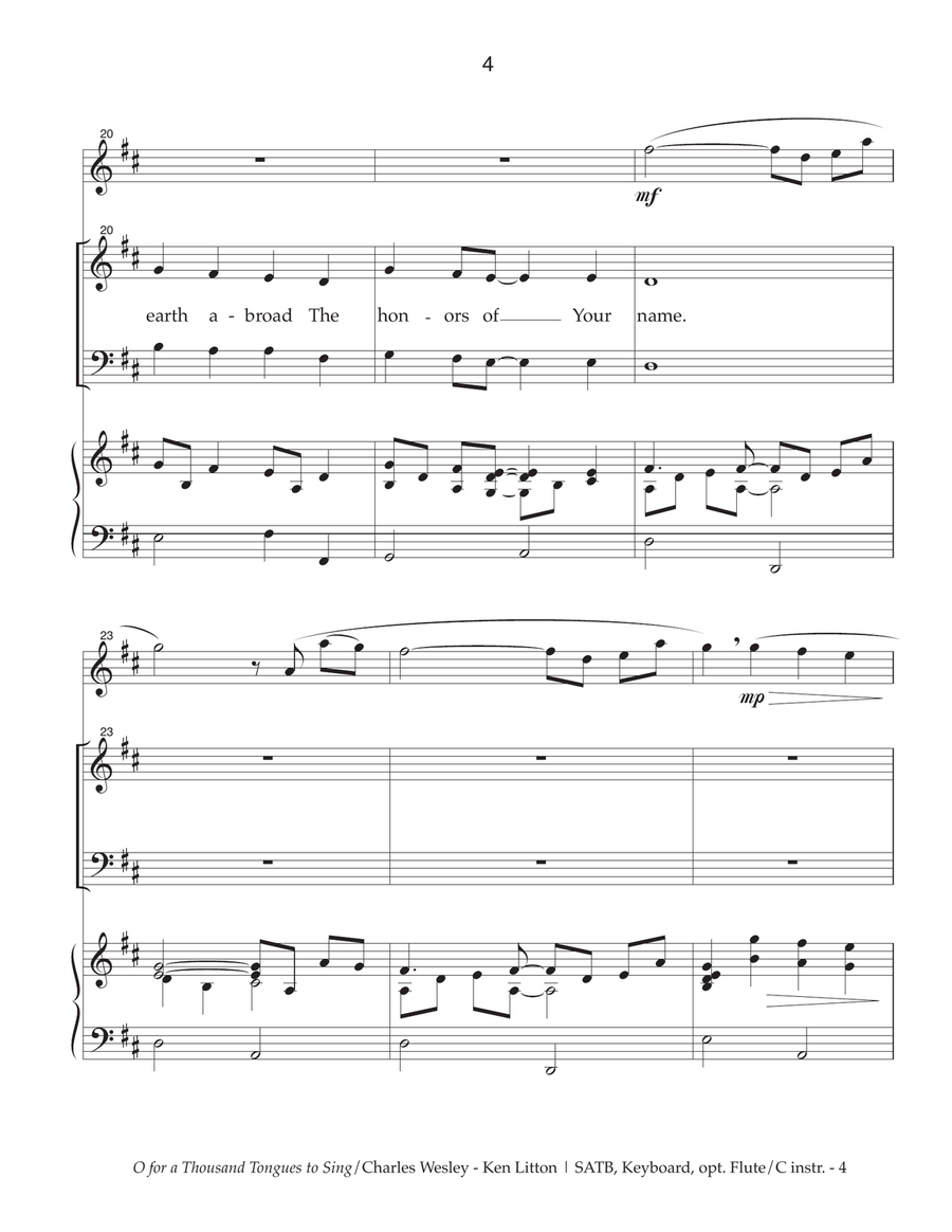 O for a Thousand Tongues to Sing 4-Part scores gallery preview page 4