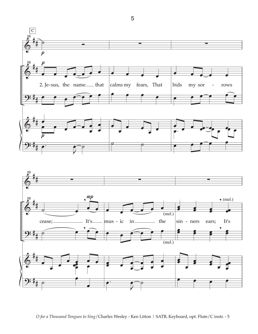 O for a Thousand Tongues to Sing 4-Part scores gallery preview page 5